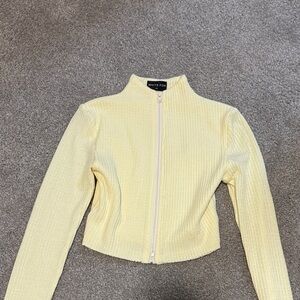 White Fox Yellow Zip-Up Sweater